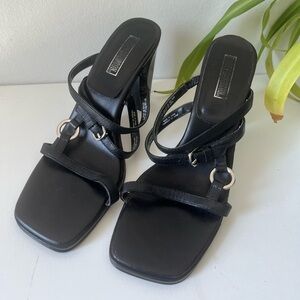 Harley Davidson Women Y2K Vintage Square Toe Heels Sandals Black Leather Sz 8.5